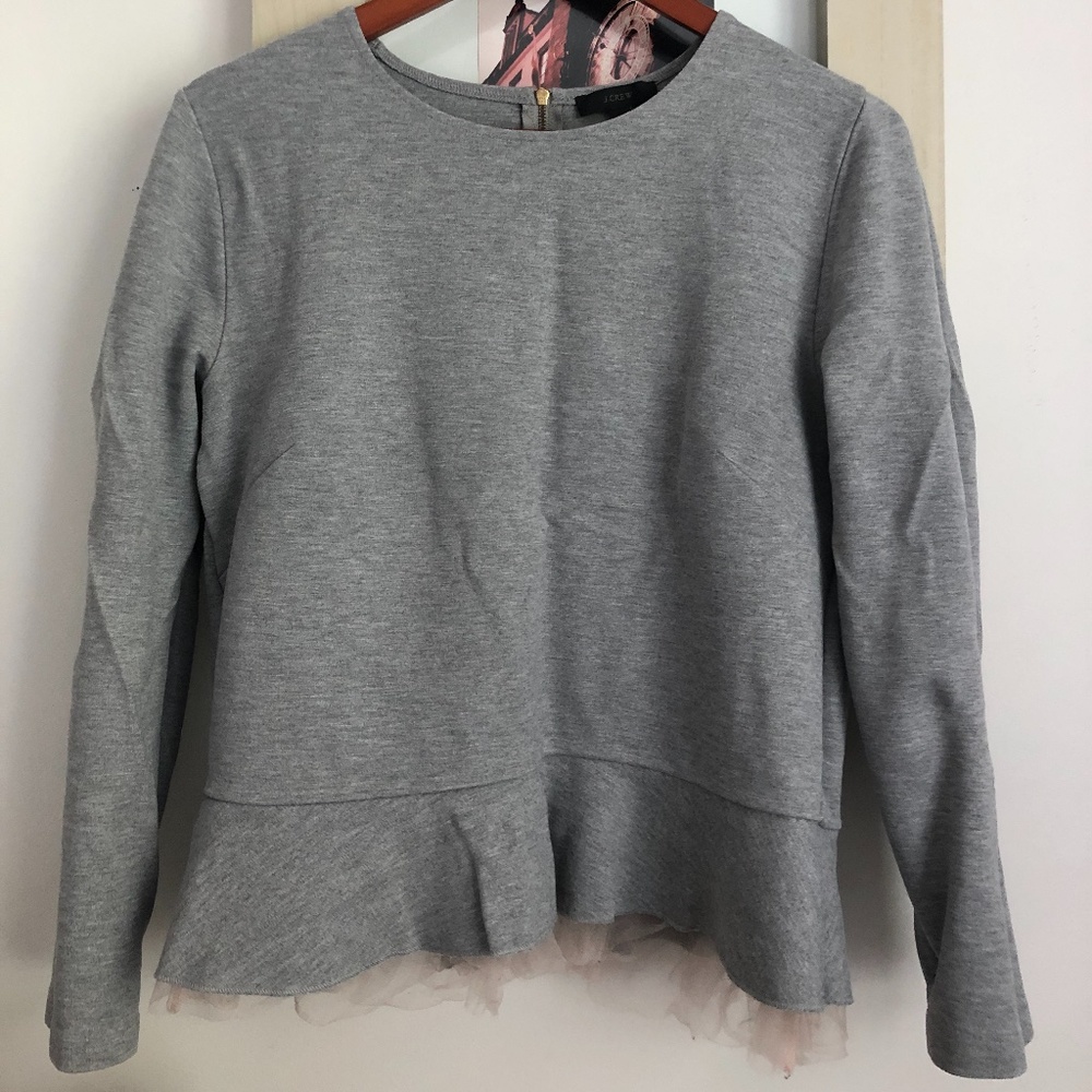 J. Crew Grey Tulle Hem Top M